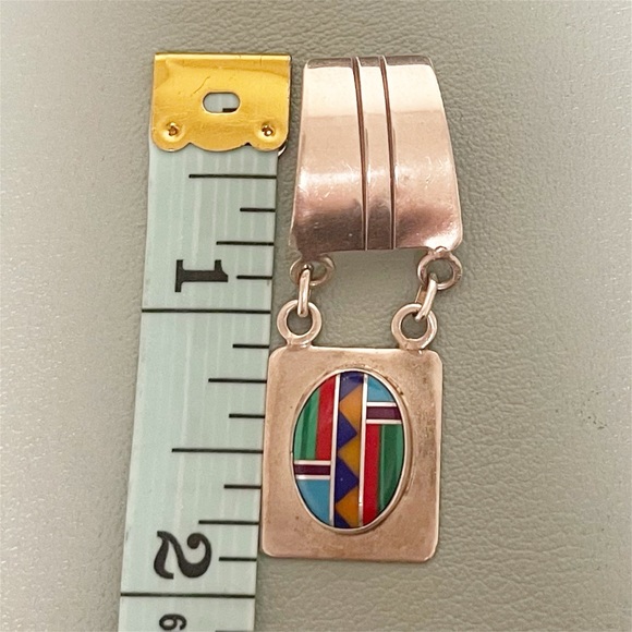 MANYGOATS Signed Native American Turquoise Inlay Necklace Pendant - Picture 10 of 10